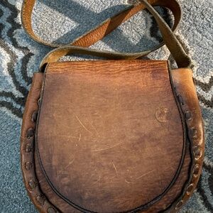 Vintage Brown Leather Saddle Bag